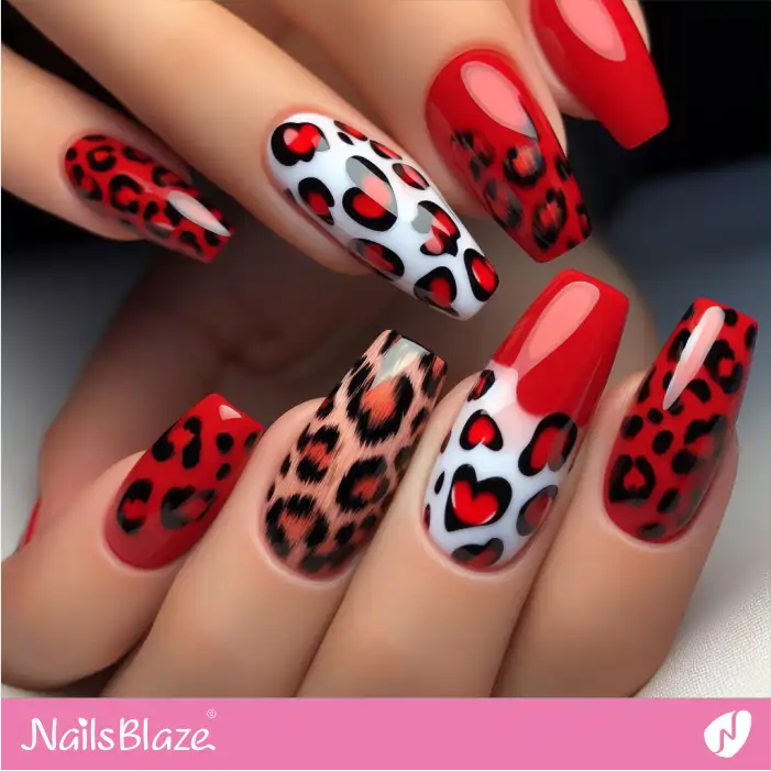 Glossy Red Nails Leopard Design | Animal Print Nails - NB2570